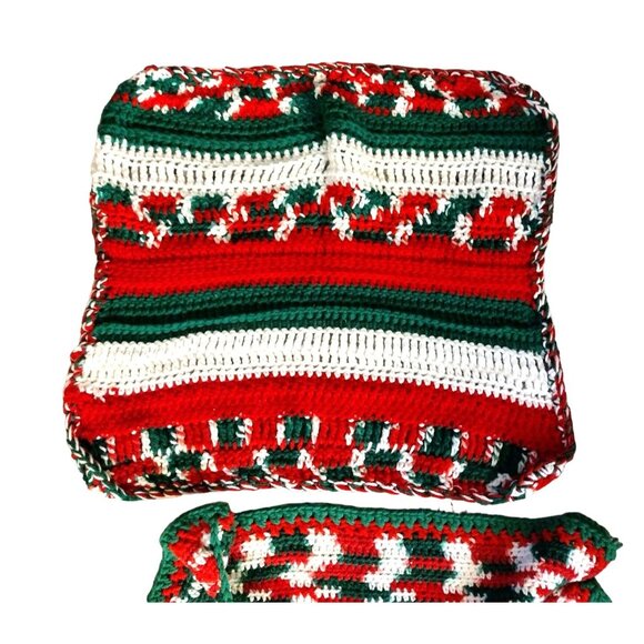 Handmade Christmas Tree Skirt Medium Table Cover Set Crochet Vintage Holiday - Picture 3 of 13